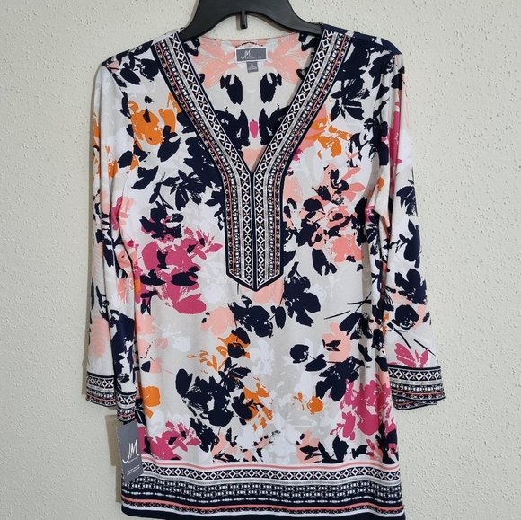 JM Collection White Pink Multicolor Tunic Top New With Tags Size S - Picture 7 of 7